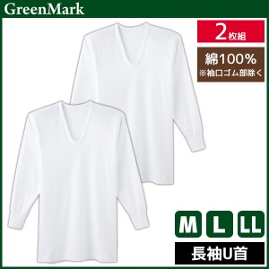 GreenMark 長袖U首 2枚組 Tシャツ 綿100％ 肌着 グンゼ GUNZE | メンズ 男性 インナーシャツ uネック 長袖 長袖tシャツ 長袖インナー メ