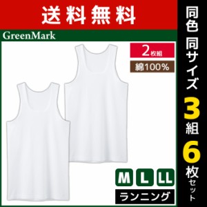 送料無料 同色3組セット 計6枚 GreenMark ランニング 2枚組 シャツ 綿100% 肌着 グンゼ GUNZE | メンズ 男性 インナーシャツ スリーブレ
