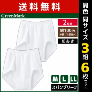 送料無料 同色3組セット 計6枚 GreenMark スパンブリーフ 前あき 2枚組 綿100% グンゼ GUNZE | メンズ 男性 下着 パンツ ブリーフ 男性下