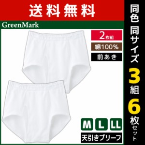 送料無料 同色3組セット 計6枚 GreenMark 天引きブリーフ 前あき 2枚組 綿100% グンゼ GUNZE | メンズ 男性 下着 パンツ ブリーフ 男性下