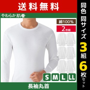 送料無料 同色3組セット 計6枚 やわらか肌着 長袖丸首シャツ 2枚組 クルーネック Tシャツ グンゼ GUNZE | メンズ 男性 紳士 インナーシャ