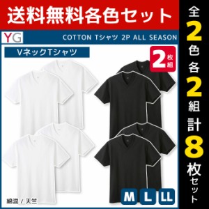 2色2組ずつ 送料無料4組セット 計8枚 YG ワイジー VネックTシャツ 半袖V首 2枚組 グンゼ GUNZE | メンズ 男性 肌着 男性肌着 インナー イ