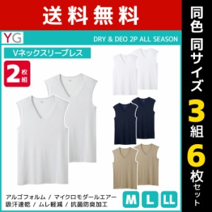 送料無料 同色3組セット 計6枚 YG ワイジー DRY&DEO Vネックスリーブレスシャツ 2枚組 ノースリーブ グンゼ GUNZE | メンズ 男性 紳士 V