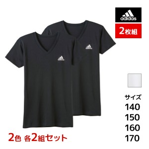 2色2組ずつ 送料無料4組セット 計8枚 ジュニアメンズ adidas アディダス VネックTシャツ 半袖V首 2枚組 グンゼ GUNZE | キッズ ジュニア 