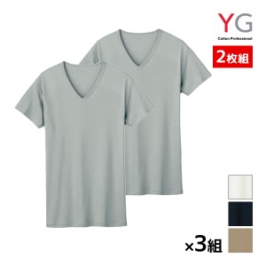 送料無料 同色3組セット 計6枚 YG ワイジー DRY&COOL VネックTシャツ 半袖V首 2枚組 グンゼ GUNZE | メンズ 男性 紳士 肌着 下着 メンズ