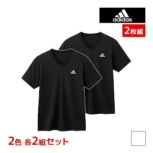 2色2組ずつ 送料無料4組セット 計8枚 adidas アディダス VネックTシャツ 半袖V首 Tシャツ 2枚組 グンゼ GUNZE | メンズ 男性 vネック v首