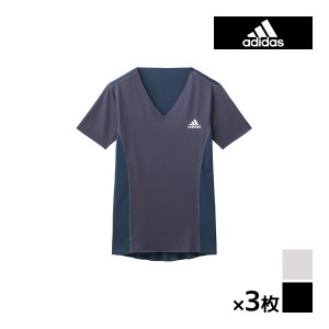 送料無料 同色3枚セット adidas アディダス VネックTシャツ インナー グンゼ GUNZE | メンズ 男性 紳士 下着 半袖 肌着 シャツ 半袖イン