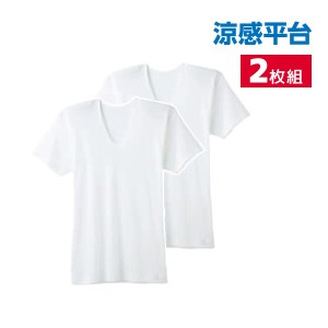 涼感平台 部屋干し 吸汗速乾フライス 半袖U首 インナー Tシャツ 2枚組 グンゼ GUNZE | メンズ 男性 紳士 uネック u首 半袖 涼感 涼しい 