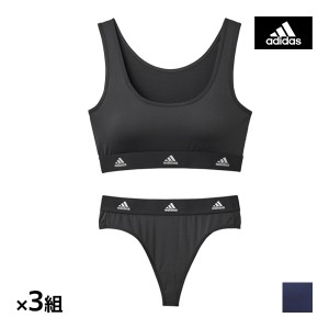 送料無料 上下3組セット adidas アディダス ハーフトップ&Tバック 上下セット スポブラ パンツ グンゼ GUNZE | ブラショーツ 上下 セット