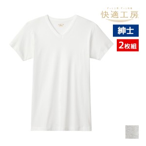 快適工房 紳士 半袖V首 Tシャツ 2枚組 綿100% フライス 日本製 グンゼ GUNZE | 男性 メンズ Vネック tシャツ 半袖 カットソー ティーシャ