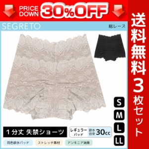 30%OFF 送料無料3枚セット SEGRETO セグレート 総レース 尿漏れパンツ 約30cc吸水 女性用 婦人用 レディース レディス 尿漏れショーツ 失