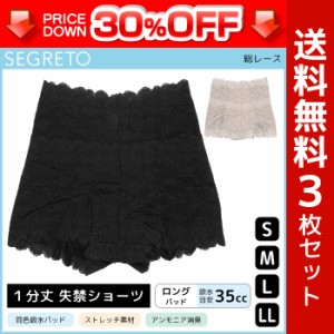 30%OFF 送料無料3枚セット SEGRETO セグレート 総レース 尿漏れパンツ ロングパッド 約35cc吸水 女性用 婦人用 レディース レディス 尿漏