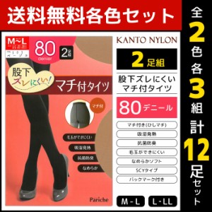 2色3組ずつ 送料無料6組セット 計12足 股下ズレにくい マチ付タイツ 80デニール 2足組 発熱タイツ 関東ナイロン | タイツ パンスト スト