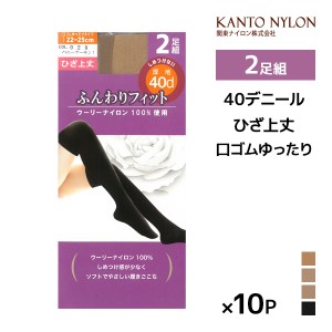 送料無料 同色10組セット 計20足 ひざ上丈 口ゴムゆったり ふんわりフィット 2足組 40デニール ショートストッキング タイツ 関東ナイロ