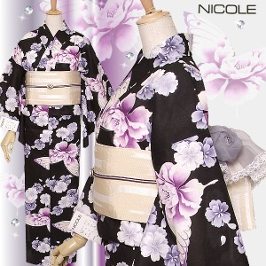 NICOLE二コルブランド浴衣 自分サイズにお仕立て浴衣8L-6「ブラック 蝶」  [送料無料]ss2403ykl80