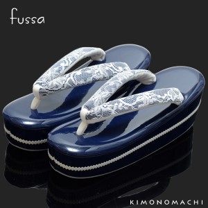 【Prices down2】振袖草履 fussa 草履単品「紺色 レース」カッティング紐花コサージュ 振袖草履 フッサ 成人式 結婚式に [送料無料]