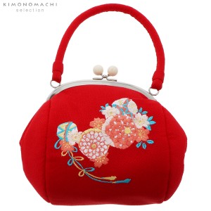 刺繍がま口 バッグ単品「赤色 毬」成人式の振袖に、卒業式に袴に 振袖バッグ 和装バッグ 着物バッグ [送料無料]＜H＞