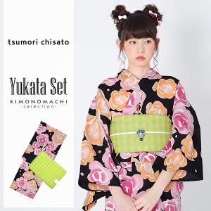 ツモリチサト 浴衣セット「黒色 薔薇」浴衣2点セット tsumori chisato 綿浴衣 女性浴衣セット [送料無料]ss2206ykl50