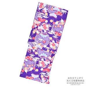 【Prices down】袷着物 単品「紫 雪輪に松竹梅と菊」フリーサイズ 着物 小紋 洗える着物 お仕立て上がり 普段着きもの カジュアル着物 レ