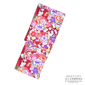 【Prices down】袷着物 単品「深緋色 牡丹と花々」フリーサイズ 着物 小紋 洗える着物 お仕立て上がり 普段着きもの カジュアル着物 レデ