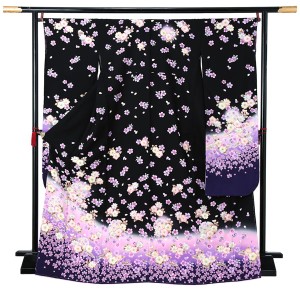 【新古品】お仕立て上がり 振袖単品 「黒地 桜 雪輪」 振り袖 着物 レディース 成人式 結婚式 結納 パーティー 晴れ着 【メール便不可】