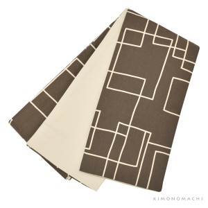 木綿半幅帯「チャコールグレー スクエア」日本製 KIMONOMACHI オリジナル 木綿帯 半巾帯 コットン細帯 コットン帯 仕立て上がり帯 カジュ