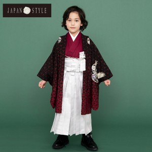 七五三 着物 男の子 5歳 ブランド 羽織袴セット JAPAN STYLE ジャパンスタイル 「赤×黒 麻の葉 鷹」 フルセット 5歳向け 5才 五歳 男児