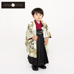 七五三 着物 男の子 3歳 ブランド 羽織袴セット JAPAN STYLE ジャパンスタイル 「アイボリー レッド 鷹と帆船」 フルセット 3歳向け 3才 