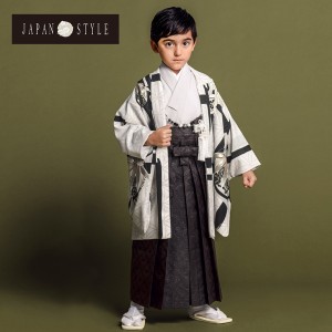 七五三 着物 男の子 5歳 ブランド 羽織袴セット JAPAN STYLE ジャパンスタイル「白 破れ格子、梅に白鷹」フルセット 5歳向け 5才 五歳 男