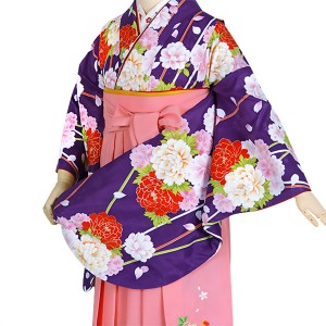 【中古品】ジュニア用 振袖単品 卒業式小学生 「紫 花くす玉」 仕立て上がり 着物 小振袖 二尺袖 袴に合わせて ショート丈 子ども 子供 