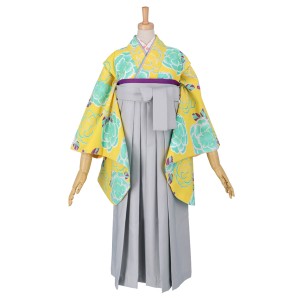 【中古品】ジュニア用 振袖単品 卒業式小学生 「黄色 桜」 仕立て上がり 着物 小振袖 二尺袖 袴に合わせて ショート丈 子ども 子供 キッ