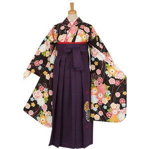 【中古品】ジュニア用 振袖単品「黒 花くす玉」仕立て上がり 襦袢プレゼント 小振袖 着物 子ども 子供 キッズ ジュニア 女の子 卒業式 小