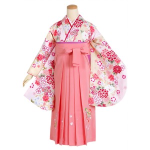 【中古品】ジュニア用 振袖単品「クリーム 牡丹に小桜」仕立て上がり 小振袖 着物 子ども 子供 キッズ ジュニア 女の子 卒業式 小学校 小