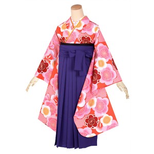 【中古品】ジュニア用 振袖単品「朱色 梅尽くし」仕立て上がり 襦袢プレゼント 小振袖 着物 子ども 子供 キッズ ジュニア 女の子 卒業式 