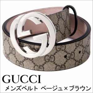 グッチ ベルト GUCCI Gバックル GGスプリームキャンバス メンズベルト ベージュ×ダークブラウン 411924-KGDHN-9643  【父の日 誕生日 お