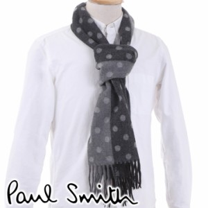 ポールスミス マフラー Paul Smith カシミヤ100% カシミア メンズ レディース 男女兼用 ドット 水玉 ブラック×グレー M2A-525F-ES09-76 