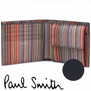 ポールスミス 財布 Paul Smith 二つ折り財布 メンズ ブラック マルチストライプ M1A-4833-BMULTI 79 【父の日 誕生日 お祝い プレゼント 