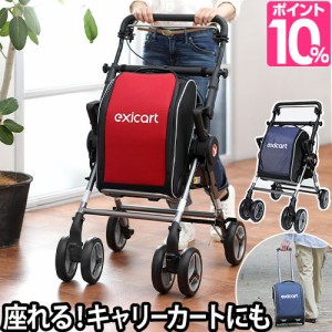 シルバーカー 選べる豪華特典 exicart エキシカート おしゃれ 座れる 散歩 買い物 歩行補助 手押し車 ショッピングカー 大容量 大型タイ