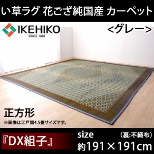 イケヒコ・コーポレーション い草ラグ 花ござ カーペット ラグ 約2畳 純国産 『DX組子』 約191×191cm 裏:不織布 1715370 GY グレー