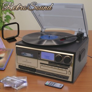 Retro Sound オールインワンレコードプレーヤー リモコン付属 レトロサウンド クマザキエイム AR-01G CD再生 カセットテープ再生