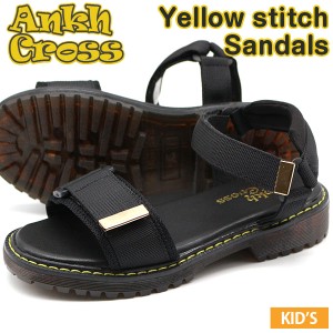 サンダル キッズ 子供 レディース 靴 スポーツ 黒 ブラック イエローステッチ クッション ストラップ Ankh Cross AUW-2008 秋新作