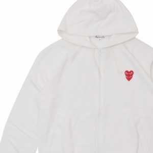 新品 プレイ コムデギャルソン PLAY COMME des GARCONS MENS Double Red Heart Zip Hooded Sweatshirt パーカー WHITE ホワイト 白 SWT/H