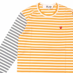 新品 プレイ コムデギャルソン PLAY COMME des GARCONS MENS Small Red Heart Striped L/S T-Shirt 長袖Tシャツ YELLOWxGRAY TOPS