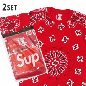 新品 シュプリーム SUPREME x ヘインズ Hanes Bandana Tagless Tee 2-pack Tシャツ 2枚セット RED レッド 赤 半袖Tシャツ