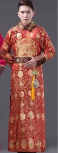 中国清朝服 満州王子服 古装武侠衣装 長袍（チャンパオ） サテン地２ 赤色