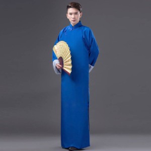 中華民国（近代）市民服 長袍（チャンパオ） サテン地　青色