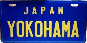 横浜ご当地 USAサインプレート JAPAN YOKOHAMA  青＋黄文字