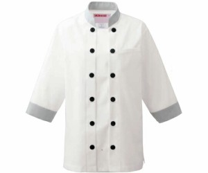 KAZEN 兼用コックシャツ七分袖　ホワイトxグレー　L 1枚 615-86 L