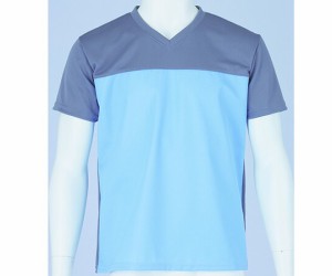 フットマーク 入浴介護Tシャツ (男女兼用) ブルー LL 1枚 403340-10