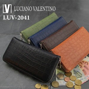 本革 長財布 メンズ レディース 牛革 メンズ LUCIANO VALENTINO 艶消し クロコ　型押し 長財布　L0228